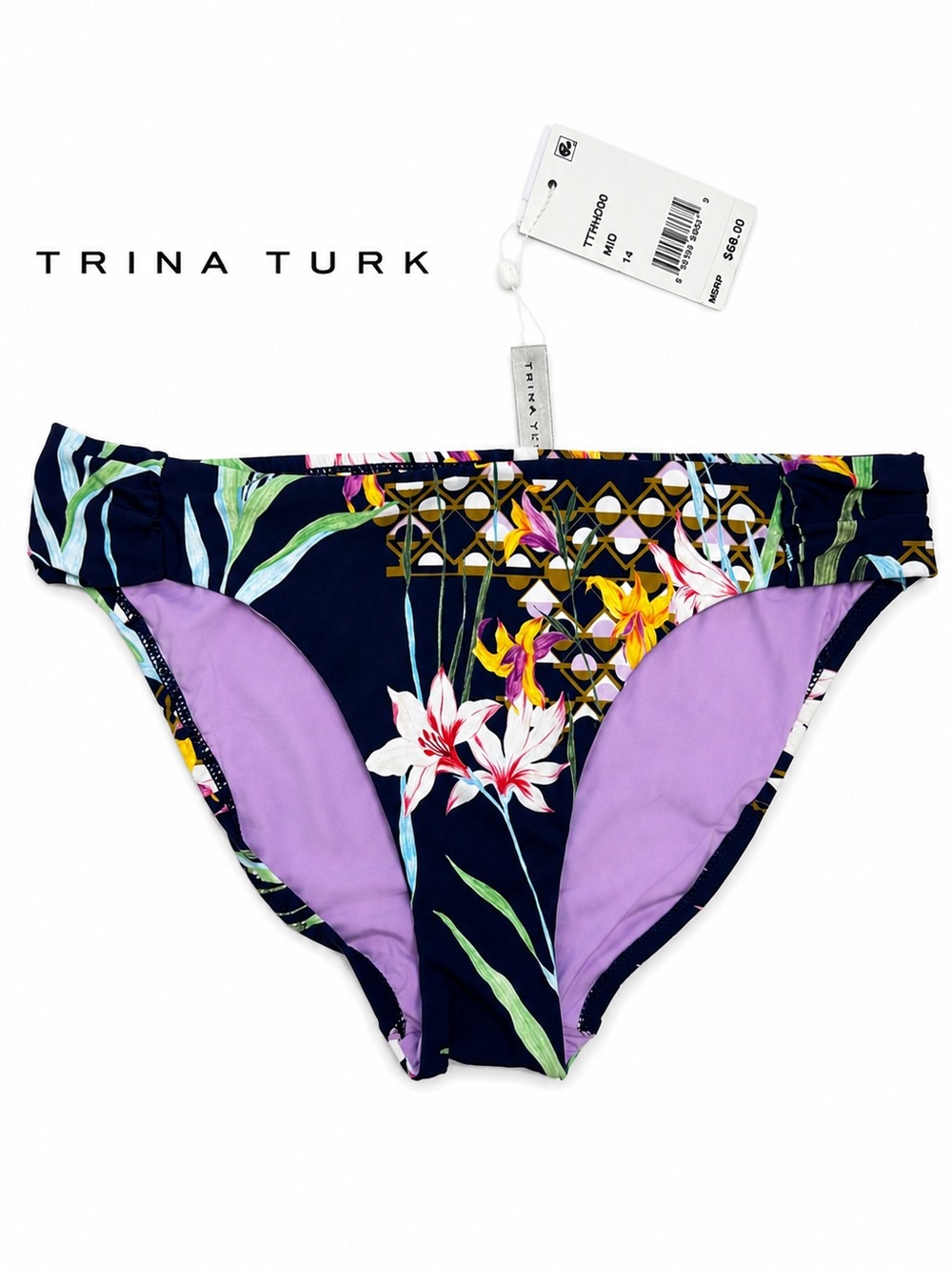 NWT Trina Turk Fiji Floral Shirred Side Bikini Bottom 14